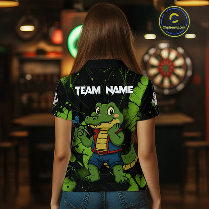 Custom Green Crocodile Funny Dart Polo Shirt For Women Splatter Dart Team Jerseys NYN1527