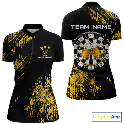 Personalized Funny Beer Cheer And Play Darts Polo & 1/4-Zip Shirt For Women Beers Dart Team Jerseys NYN2946