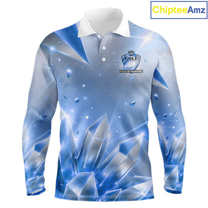 Mens Golf Polo Shirt Custom Blue-Diamond Crystal Golf Ball Custom Name Golf Shirts For Team NYN3156