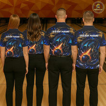 Load image into Gallery viewer, Blue And Gold Dragon Bowling Shirt For Women Custom Fire Flame Polo 1/4-Zip Bowling Team Jersey NYN3644