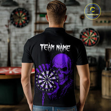 Load image into Gallery viewer, Custom Men's Dart Polo Shirt With Purple Blood Skull Holding Dartboard, Darts Jersey  NYN1794