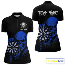 Load image into Gallery viewer, Custom Women Dart Quarter-Zip Shirt With Blue Blood Skull Holding Dartboard, Darts Jersey  NYN1795