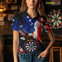 Load image into Gallery viewer, Red, Black And Blue American Flag Eagle Darts Shirts For Women Custom Patriotic Darts Team Jersey NYN3351