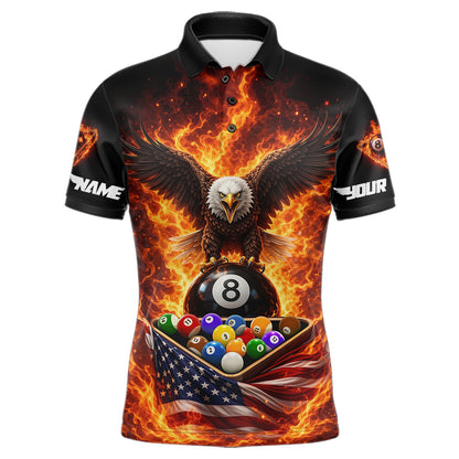 Fire Flame Eagle US Flag Pool Ball 3D Billiard Shirt For Men Personalized 8 Ball Billiard Attire NYN2587