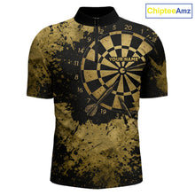 Load image into Gallery viewer, Personalized Grunge Gold Dartboard Men Dart Shirt Custom Name Dart Team Jersey For Darters NYN2968