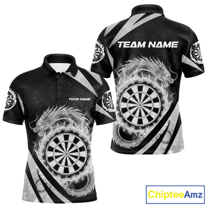 Silver Flames Dragon Dartboard Men Darts Polo Shirt Custom Dragon Team Dart League Shirt NYN2069