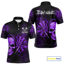 Load image into Gallery viewer, Purple Grunge Skull Dartboard &amp; Arrow Men Darts Polo Shirt Personalized Darts Team Jerseys NYN2596