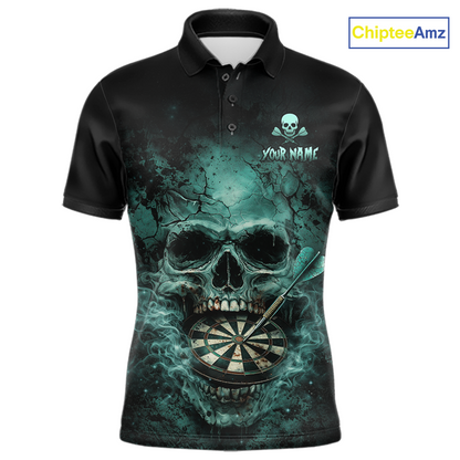 Cracked Grunge Teal Smokes Skull Dartboard Men Darts Polo Shirt Personalized Darts Team Jerseys NYN2598