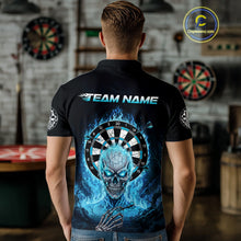 Load image into Gallery viewer, Black Blue Flaming Skeleton Darts Custom Men&#39;s Dart Polo Shirts Team Dart League Jerseys NYN2073