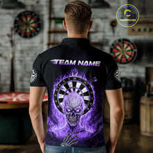 Load image into Gallery viewer, Black Purple Flaming Skeleton Darts Custom Men&#39;s Dart Polo Shirts Team Dart League Jerseys NYN2074