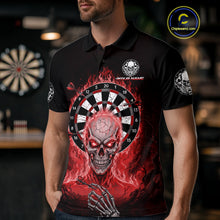 Load image into Gallery viewer, Black Red Flaming Skeleton Darts Custom Men&#39;s Dart Polo Shirts Team Dart League Jerseys NYN2075