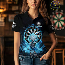 Load image into Gallery viewer, Black Blue Flaming Skeleton Darts Custom Women&#39;s Dart Polo Shirts Team Dart League Jerseys NYN2073
