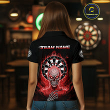 Load image into Gallery viewer, Black Red Flaming Skeleton Darts Custom Women&#39;s Dart Polo Shirts Team Dart League Jerseys NYN2075