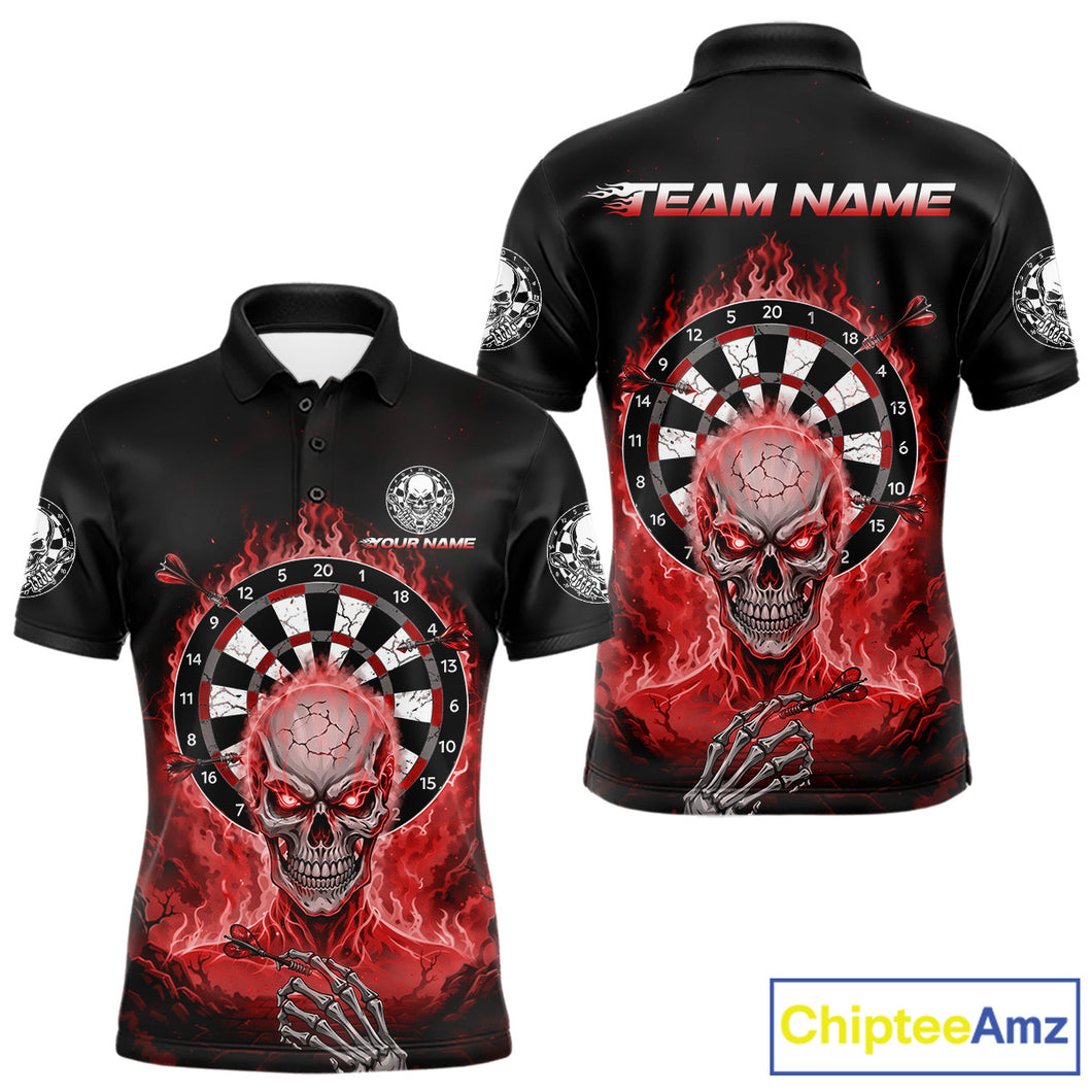 Black Red Flaming Skeleton Darts Custom Men's Dart Polo Shirts Team Dart League Jerseys NYN2075