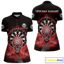 Load image into Gallery viewer, Black Red Flaming Skeleton Darts Custom Women&#39;s Dart Quarter-Zip Shirts Team Dart League Jerseys NYN2075