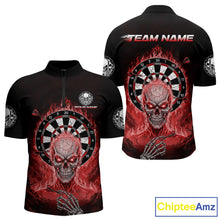 Load image into Gallery viewer, Black Red Flaming Skeleton Darts Custom Men&#39;s Dart Quarter-Zip Shirts Team Dart League Jerseys NYN2075