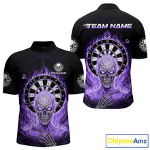 Load image into Gallery viewer, Black Purple Flaming Skeleton Darts Custom Men&#39;s Dart Quarter-Zip Shirts Team Dart League Jerseys NYN2074