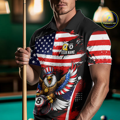 Grunge US Flag Eagle 8 Ball & 9 Ball Billiard Pool Shirt For Men Custom Patriotic Billiard Appeal NYN2762