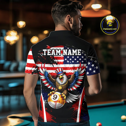 Grunge US Flag Eagle 8 Ball & 9 Ball Billiard Pool Shirt For Men Custom Patriotic Billiard Appeal NYN2762