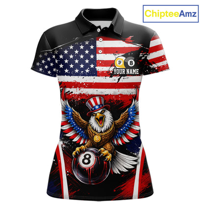 Grunge US Flag Eagle 8 Ball & 9 Ball Billiard Pool Shirt For Women Custom Patriotic Billiard Appeal NYN2762