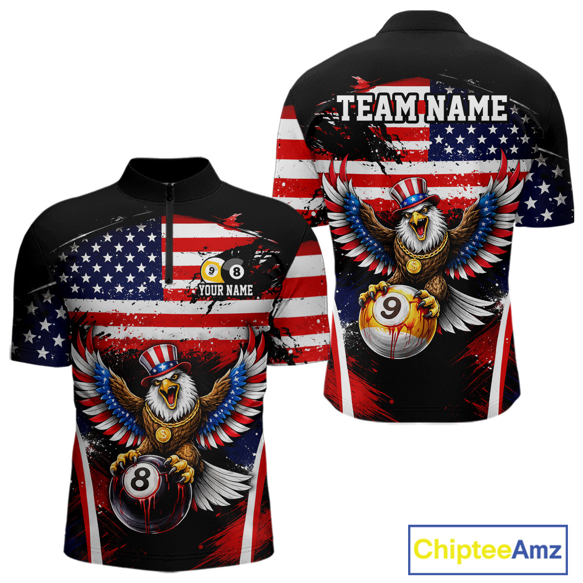 Grunge US Flag Eagle 8 Ball & 9 Ball Billiard Pool Shirt For Men Custom Patriotic Billiard Appeal NYN2762
