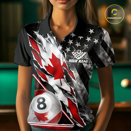 Personalized Smoke Canada Flag Billiard 8 Ball Pool Shirt Custom Patriotic Billiard Appeal For Women NYN2770
