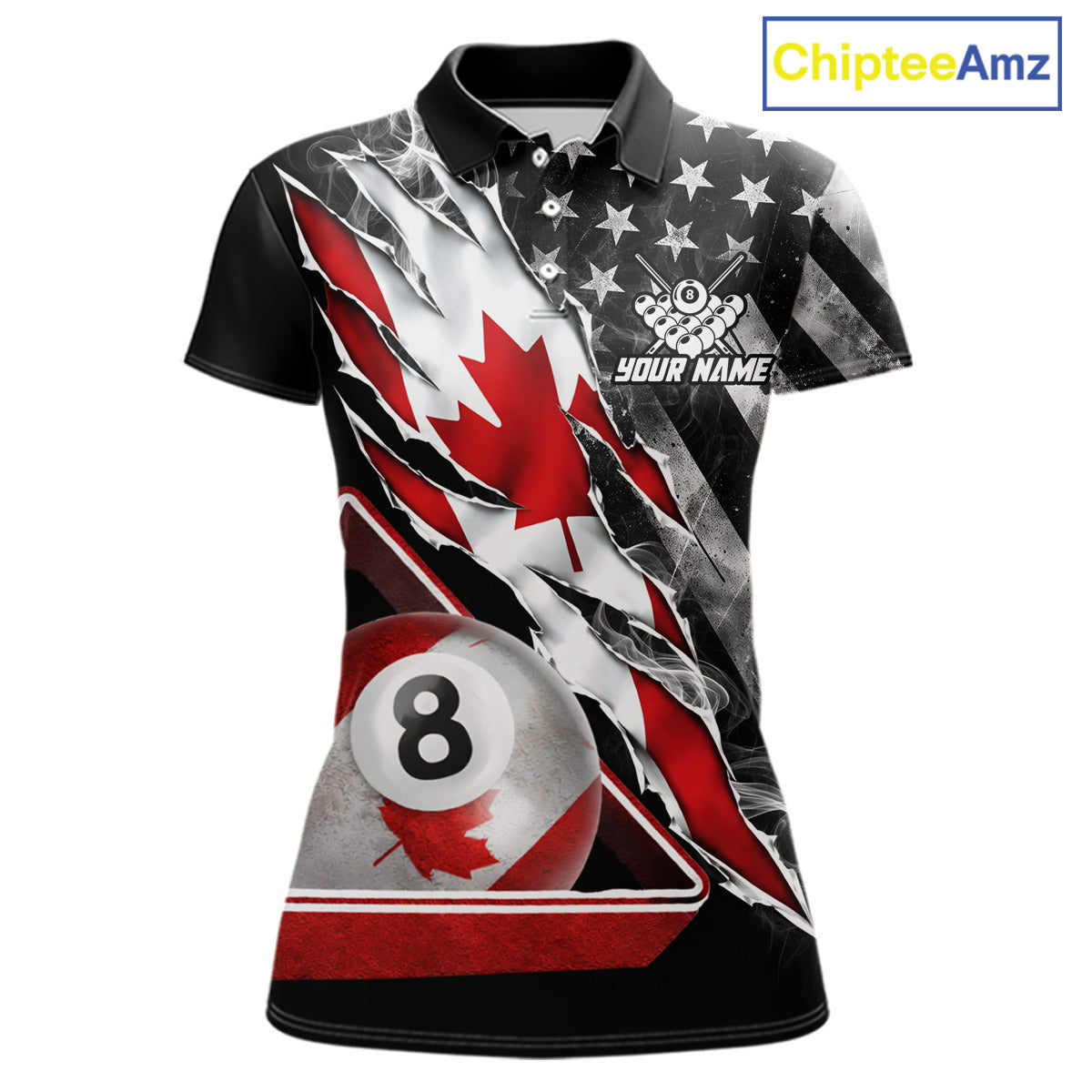 Personalized Smoke Canada Flag Billiard 8 Ball Pool Shirt Custom Patriotic Billiard Appeal For Women NYN2770