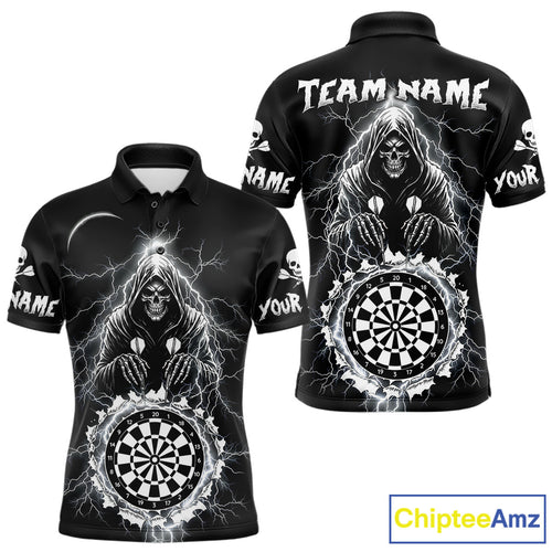 Lightning Thunder White & Black Grim Reaper Custom Dart Polo Shirt Men Dart League Jerseys NYN2091