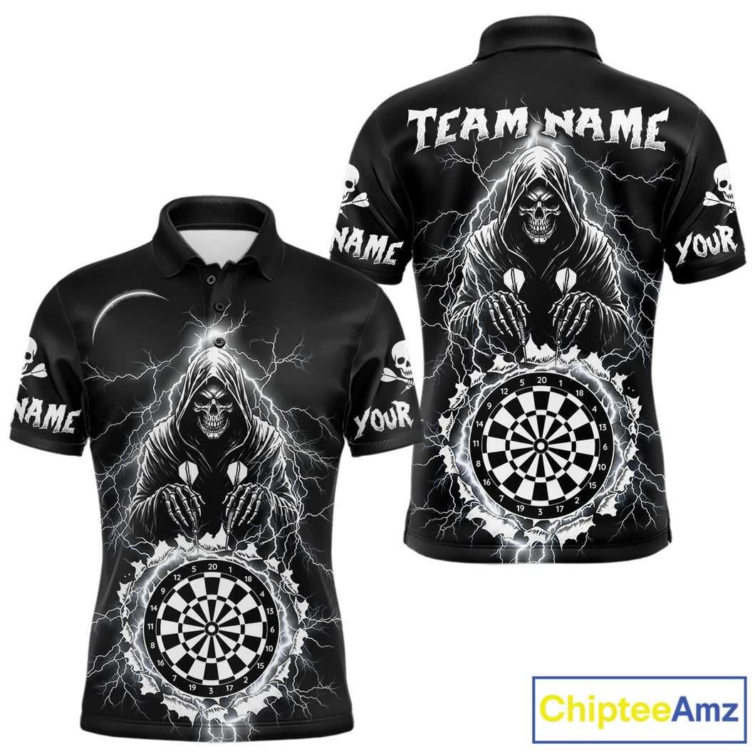 Lightning Thunder White & Black Grim Reaper Custom Dart Polo Shirt Men Dart League Jerseys NYN2091