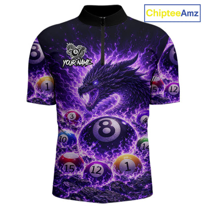Purple Flaming Funny Dragon Pool 8 Ball Billiard Shirt For Men Custom Ball Billiard Team Attire NYN2611