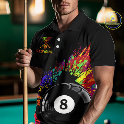 Custom Colorful Splatter Men's Billiard Ball Shirt Personalized Ball 8 Billiard Team Shirt NYN2342
