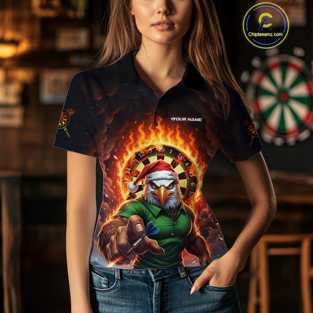 Funny Eagle Flame Dartboard Christmas Darts Polo Shirt For Women Custom Xmas Dart Jerseys NYN1853