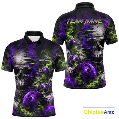 Custom Green & Purple Smoke Skull Bowling Shirts For Men Retro Skull Bowling Tournament Shirt NYN3945