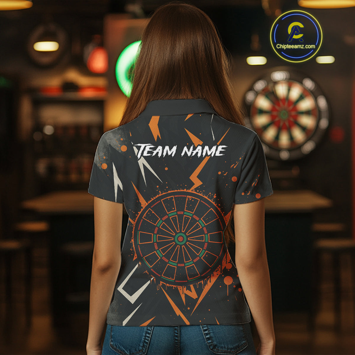 Custom Black Orange Dartboard Grunge Dart Women Polo Shirt Dart Tournament Jerseys NYN1567