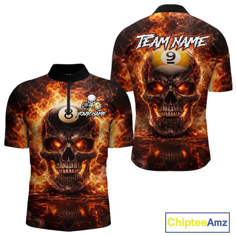 Fire Flame Skull Pool 8 Ball & 9 Ball Billiard Shirt For Men Custom Billiard Team Attire|Red NYN2628
