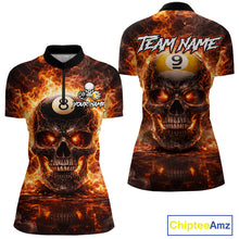 Load image into Gallery viewer, Fire Flame Skull Pool 8 Ball &amp; 9 Ball Billiard Shirt For Women Custom Billiard Team Attire|Red NYN2628