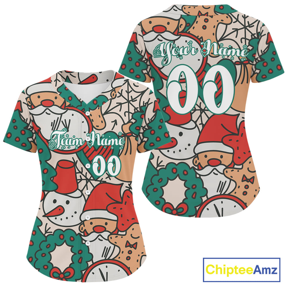 Custom Colorful Funny Christmas Baseball Shirt For Women Xmas Tree Baseball Team Jerseys NYN1571