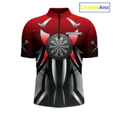 Load image into Gallery viewer, Red And Gradient Silver Darts Polo &amp; 1/4-Zip Shirt For Men Custom Name Dart Jersey For Darters NYN3003