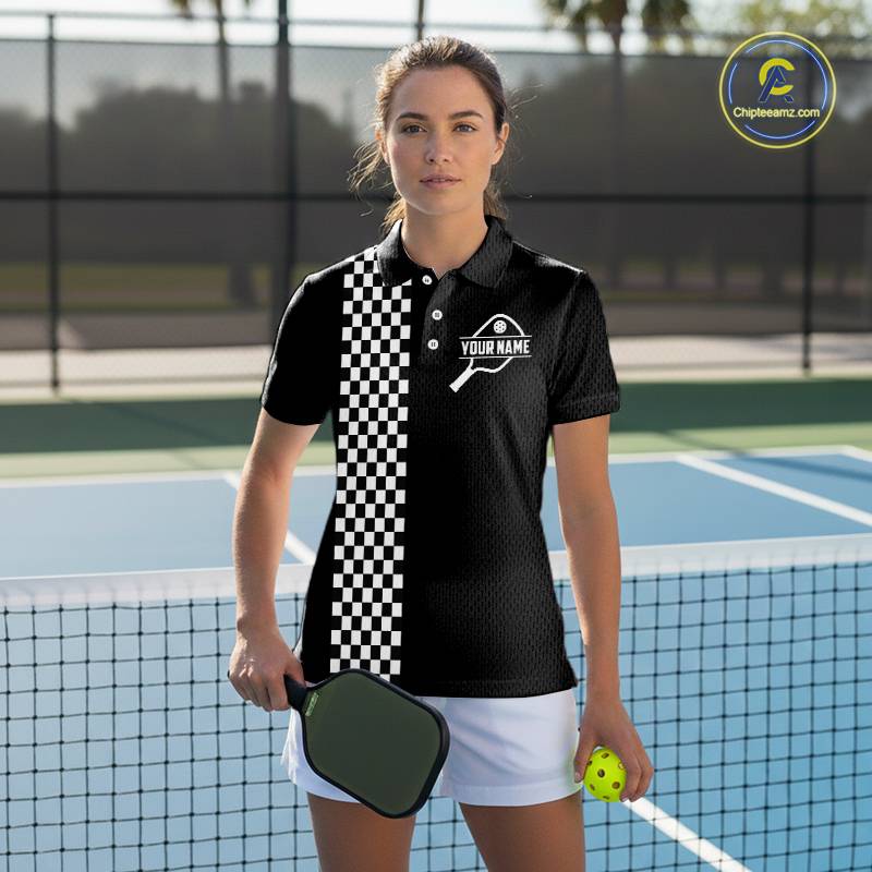 Custom Black-White Caro Pickleball Ball League Jerseys Women Pickleball Paddle Team Shirts NYN2145