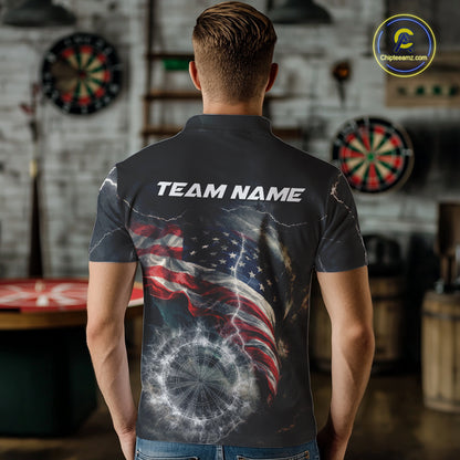 Custom American Flag Tornado White Thunder Darts Men Polo & 1/4-Zip Shirts Dart Team Jerseys NYN2807