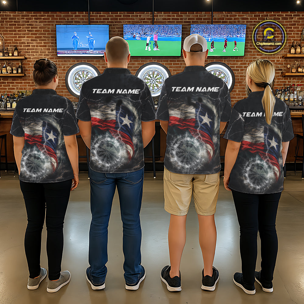 Custom Texas Flag Tornado White Thunder Darts Men Polo & 1/4-Zip Shirts Dart Team Jerseys NYN2808