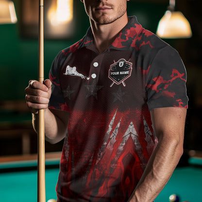Personalized Gunge 8 Ball Pool Billiard Polo & 1/4 Zip For Men Custom Red Camoflage Billiard Attire NYN3017