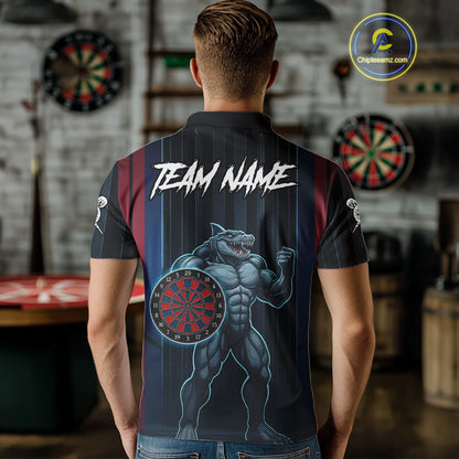 Funny Blue & Red Shark Dartboard Custom Men Darts Polo Shirt Dart Tournament Jerseys NYN1905