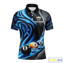 Load image into Gallery viewer, Black And Blue Tribal Light 8 Ball Pool Men Polo &amp; 1/4-Zip Shirt Custom Billiards Ball Jerseys NYN2430