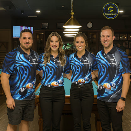 Black And Blue Tribal Light 8 Ball Pool Men Polo & 1/4-Zip Shirt Custom Billiards Ball Jerseys NYN2430