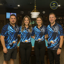 Load image into Gallery viewer, Black And Blue Tribal Light 8 Ball Pool Men Polo &amp; 1/4-Zip Shirt Custom Billiards Ball Jerseys NYN2430