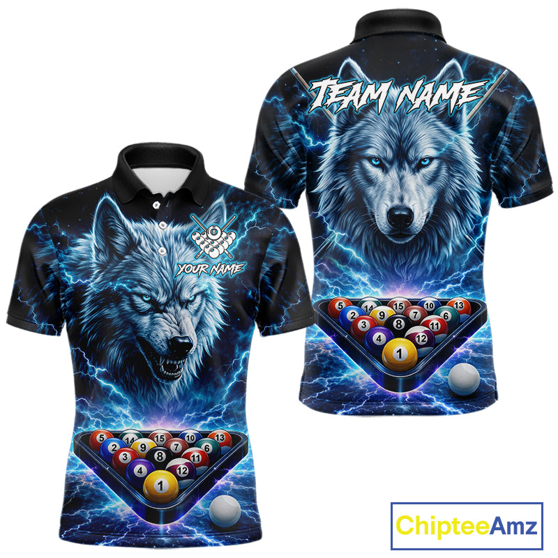 Custom Blue Horror Wolf Billiard Shirts For Men Thunder Lightning Billiard Team League Jerseys NYN3014