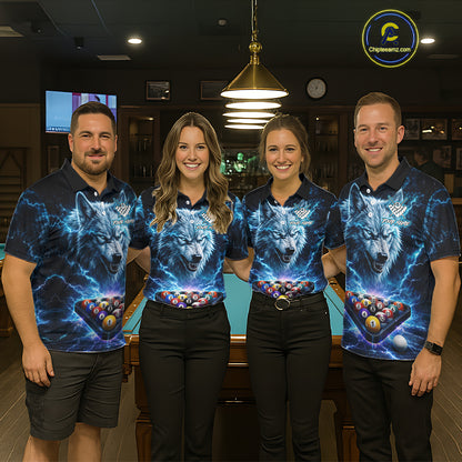 Custom Blue Horror Wolf Billiard Shirts For Men Thunder Lightning Billiard Team League Jerseys NYN3014