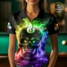 Load image into Gallery viewer, Fire Flame Skull Pool 8 Ball &amp; 9 Ball Billiard Shirt For Women Custom Billiard Team Attire|Colorful NYN2665