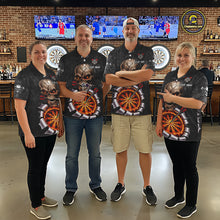Load image into Gallery viewer, Custom Smoke Grunge Skull Torn Fire Flame Darts Polo &amp; Quarter-Zip Shirts For Men Dart Team Jerseys NYN2822